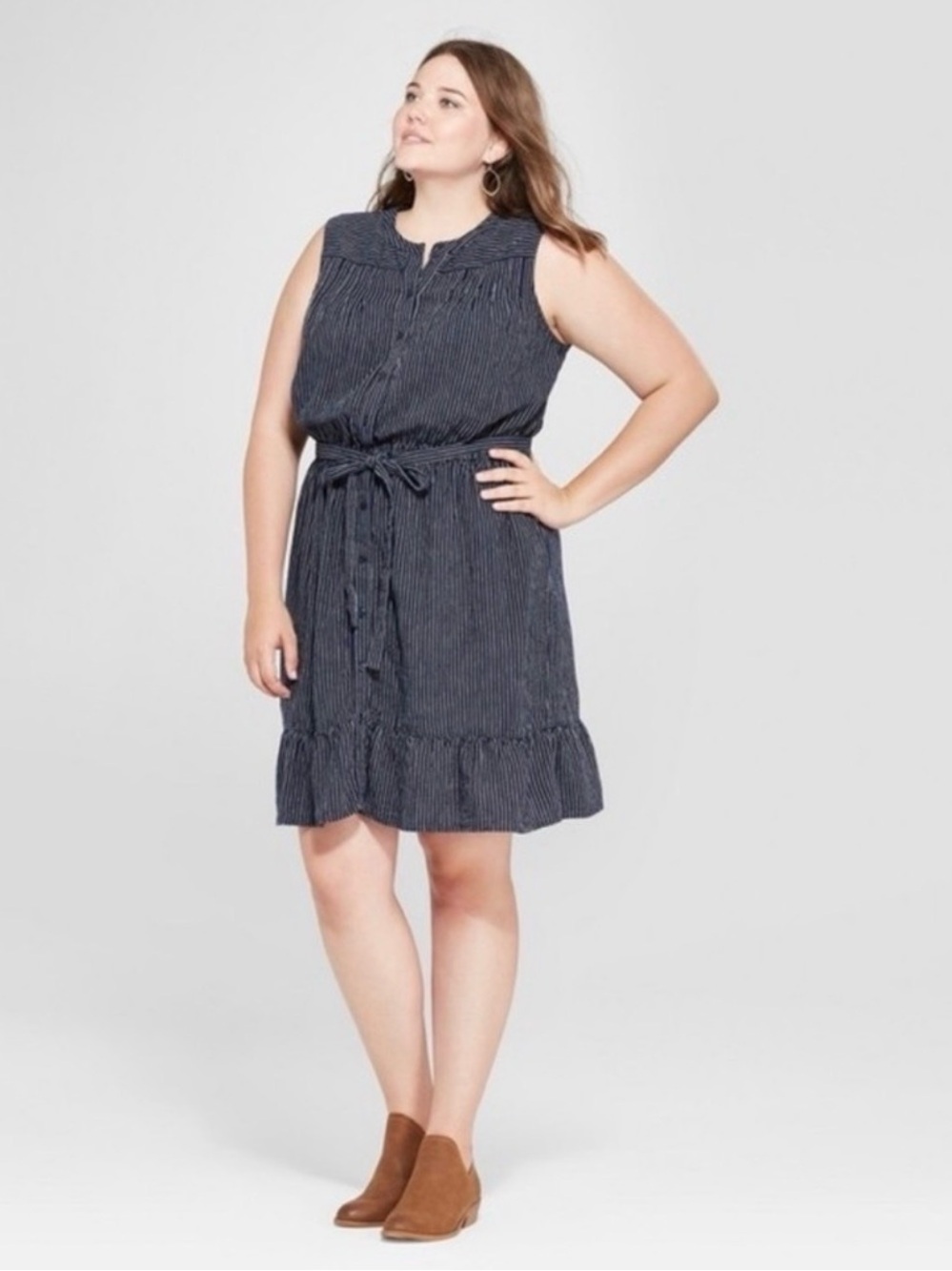 Universal Thread Striped Linen Midi Dress Large